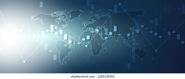 Stock exchange chart market investment trading with world map. Trading platform. Business graph. Vector Illustration