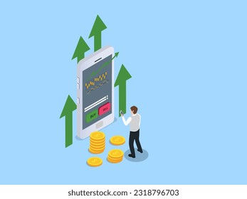 Stock exchange chart on mobile phone application with buy and sell button