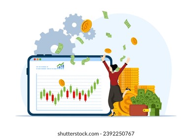 Stock Exchange Currency Trading Concept, market data analysis, stock trading, bond buying and selling, financial investment. Vector illustration with character design.