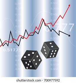 Stock exchange with dices of luck. Vector illustration