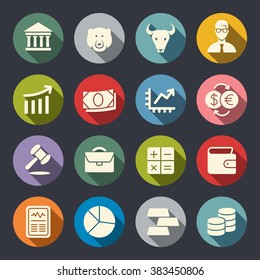 Stock Exchange flat icon set