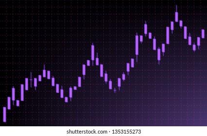 Stock exchange and forex market. Schedule of candles. Purple candles on a dark background. Business idea. Forex chart.Copy space.Free space for inscription.