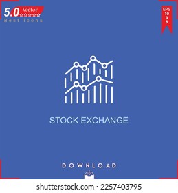 STOCK EXCHANGE icon vector on blue background. Simple, isolated, flat icons, icons, apps, logos, website design or mobile apps for business marketing management,
UI UX design Editable stroke. EPS10
