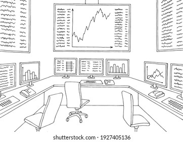 Stock Exchange Interior Office Graphic Black White Interior Sketch Vector