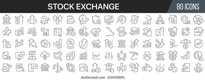 Stock exchange line icons collection. Big UI icon set in a flat design. Thin outline icons pack. Vector illustration EPS10