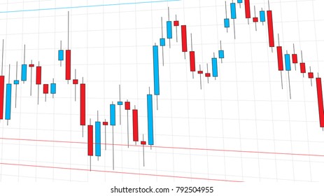 Stock exchange market candlestick chart vector illustration. Blue and red japanese candle bars graph graphic design.