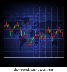 stock exchange market graph chart board with word map business concept vector illustrations