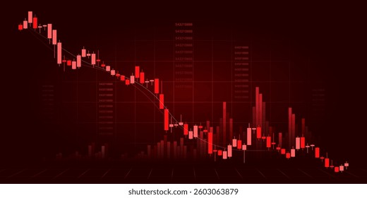 Stock Exchange Market Trading Down Graph with Red Candlestick Patterns Volume Loss Investment and Financial Trends Ideal for Trade Analysis Economic Forecast and Crisis Market Dashboard Visualization