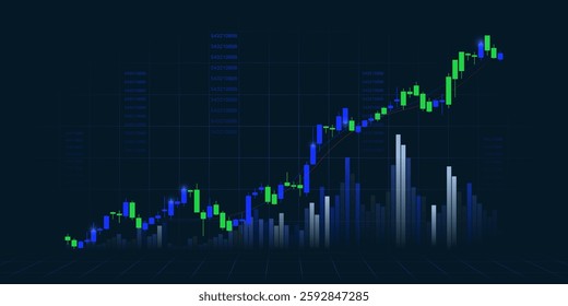 Stock Exchange Market Trading Graph Digital Screen with Rising Candle Stick Showing Investment Growth and Financial Trends for Trade Analysis Economic  and Market Dashboard Visualization Background