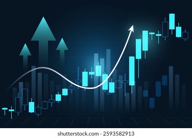 Stock Exchange Market Trading Graph Digital Screen with Rising Candle Stick Showing Investment Growth and Financial Trends for Trade Analysis Economic  and Market Dashboard Visualization Background