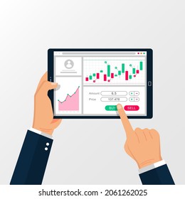 Stock exchange on tablet screen, financial trading vector illustration