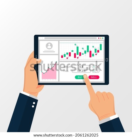 Stock exchange on tablet screen, financial trading vector illustration