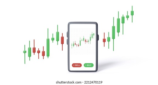 Stock exchange smartphone app with candlestick chart info shown on screen. Mobile app for trade online. Vector illustration isolated on white background svg