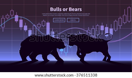Stock exchange trading banner. The bulls and bears struggle. Equity market concept illustration. Modern flat design.