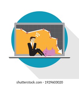 Stock fell until it hit the deposit in the account, Vector illustration in flat style