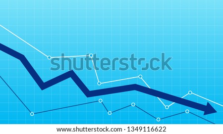 Stock or financial market crash with blue arrow on a blue background