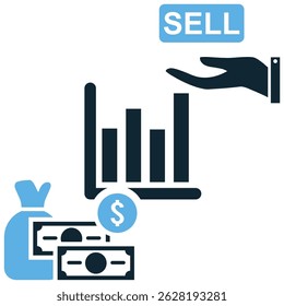 Stock financial sale icon vector for equity transfer, market deal, and share transaction. Ideal for trading platform, finance news, and economic movement visuals.