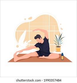 Stock flat design Young man doing yoga. Man relaxing in the lotus position