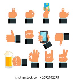 Stock flat hands set hands in different poses. Hand collection in flat style