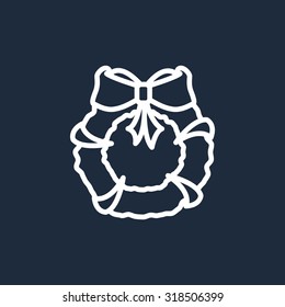 Stock flat round icon with Christmas or New Year's holiday wreat