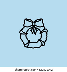Stock flat round icon with Christmas or New Year's holiday wreat