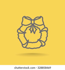 Stock flat round icon with Christmas or New Year's holiday wreat
