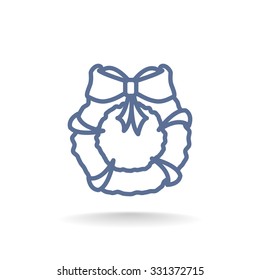 Stock flat round icon with Christmas or New Year's holiday wreat