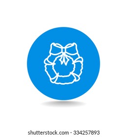 Stock flat round icon with Christmas or New Year's holiday wreat