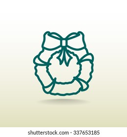 Stock flat round icon with Christmas or New Year's holiday wreat