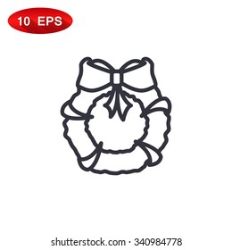 Stock flat round icon with Christmas or New Year's holiday wreat
