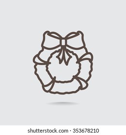 Stock flat round icon with Christmas or New Year's holiday wreat