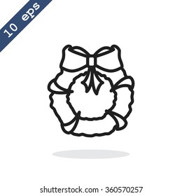 Stock flat round icon with Christmas or New Year's holiday wreath
