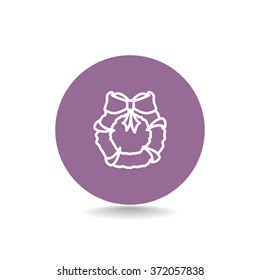 Stock flat round icon with Christmas or New Year's holiday wreat