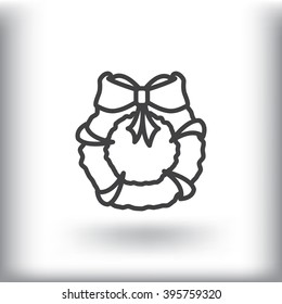 Stock flat round icon with Christmas or New Year's holiday wreat