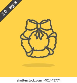 Stock flat round icon with Christmas or New Year's holiday wreat