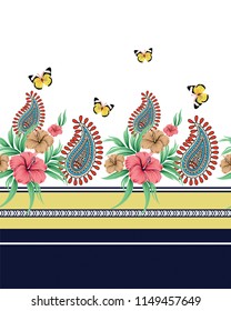 stock flowers border pattern with butterfly