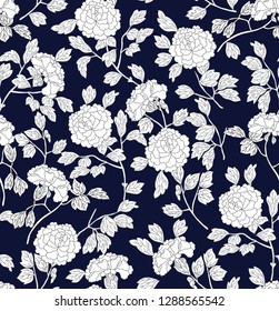 stock flowers pattern on navy background