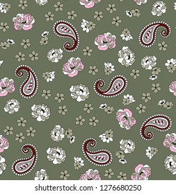 stock flowers pattern on red paisley on background