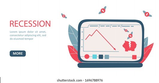 Stock graph crisis cartoon vector landing page template. Stock financial trade market diagram.