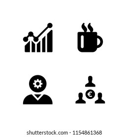 stock icon. 4 stock set with business and finance, mug, graph and euro vector icons for web and mobile app