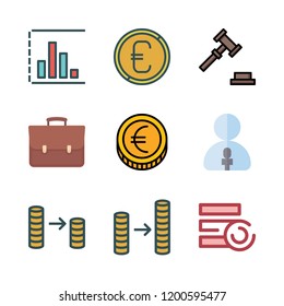 stock icon set. vector set about auction, portfolio, coin and coins icons set.