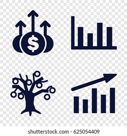 Stock icons set. set of 4 stock filled icons such as chart, money up