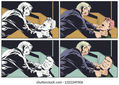 Stock illustration. Angry man strangles another.