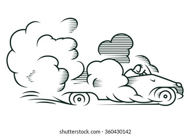 Stock illustration. Auto quickly riding in a cloud of dust.