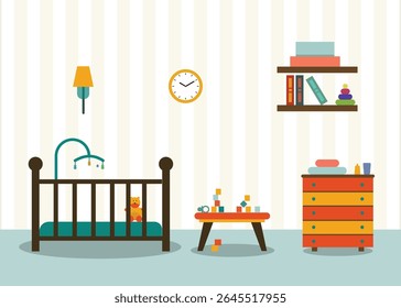 Stock illustration of a baby room and the toys inside