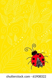 Stock illustration of a beetle on yellow ornament background