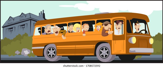 Stock illustration. Bus full of passengers.