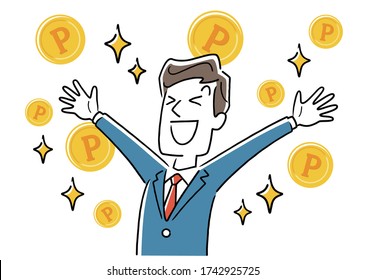 Stock illustration: business man, man, happy to get points