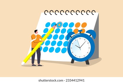In a stock illustration, a businessman circles an important date event on a calendar, representing a reminder for meetings, deadlines, or appointments in the business schedule.