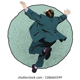 Stock illustration. Businessman running and waving his arms.